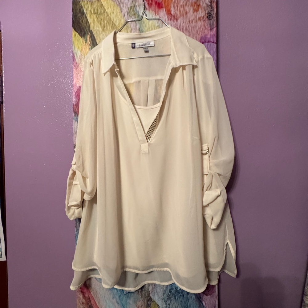 Jennifer Lopez Elegant Cream Blouse